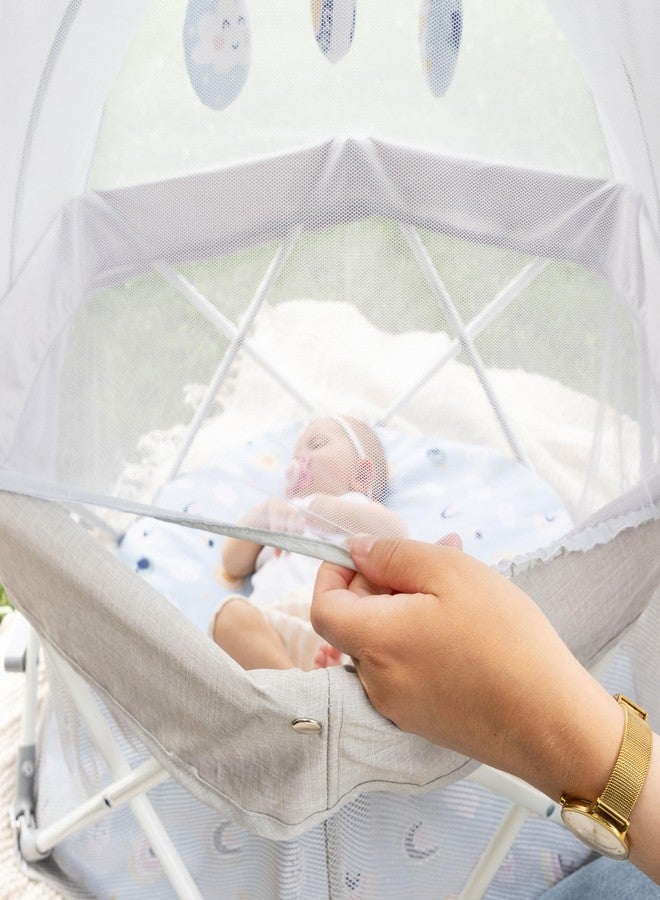 Regalo My Play Baby Portable Infant Bassinet, Indoor Outdoor UPF 50+ Canopy, Mesh Sides, 29x14 Inches, Foldable Travel Playard with Toys, Padded Base, Newborn to 15 Pounds - Image 5